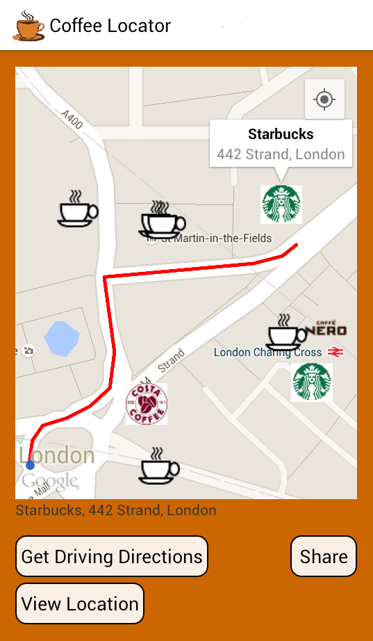 Follow the Red Line to Get to a Starbucks in London